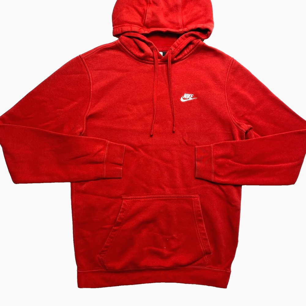 Vintage Nike Hoodie Mens Medium Red Long Sleeve Swoosh Sweatshirt Pullover